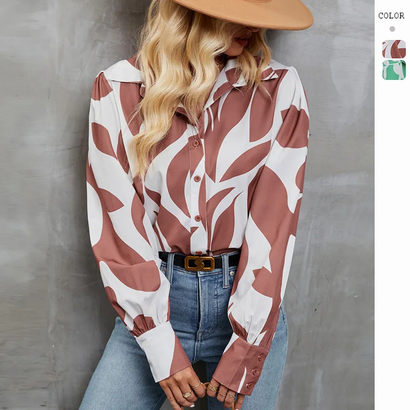

Spring and Summer Printed Fashion Women Shirt Long Sleeved Single Breasted Turndown Collar Casual Shirts
