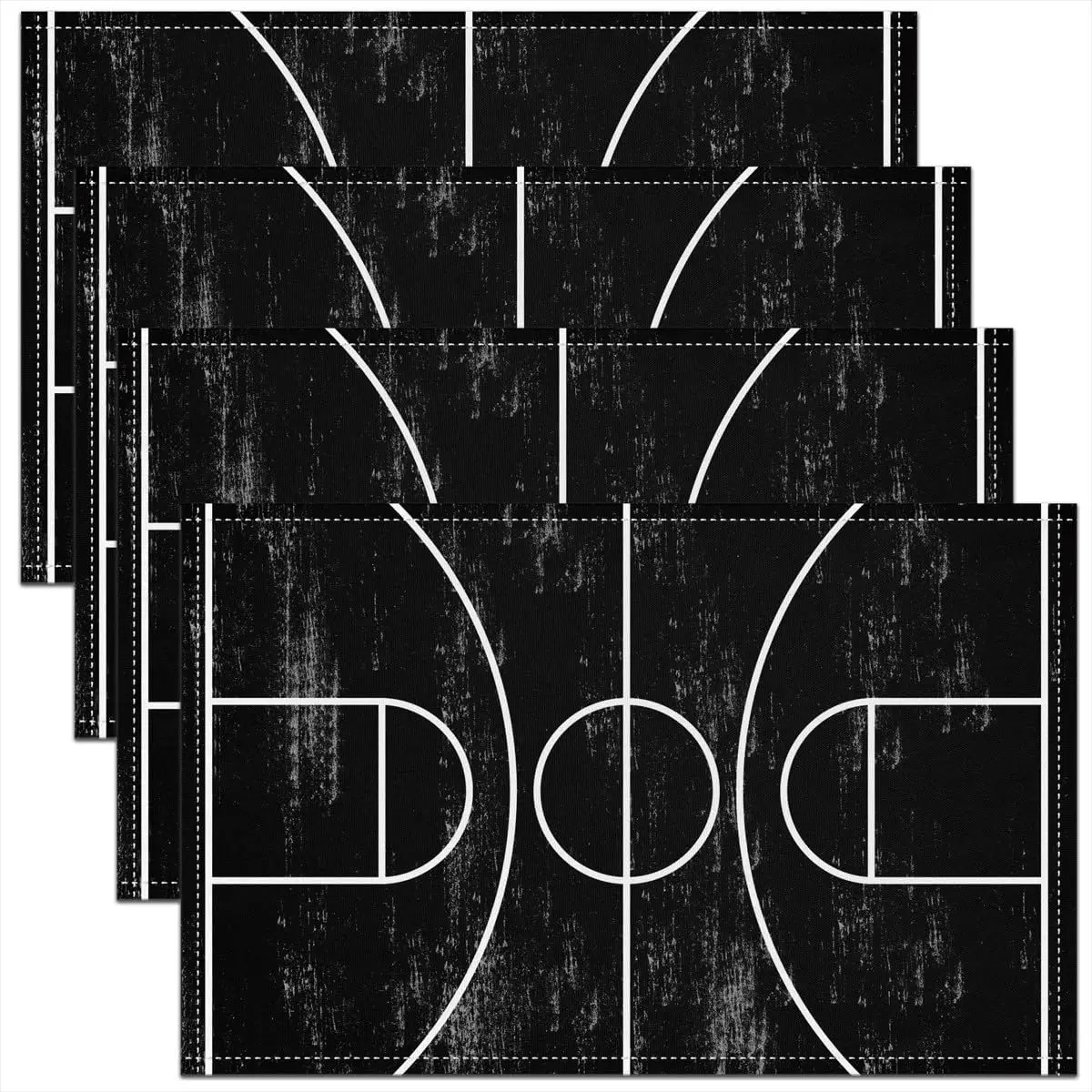 

Баскетбольные салфетки, набор из 4 черных, белых ковриков для столовых приборов для детей, мальчиков и девочек, баскетбольная площадка с принтом, коврик для кухни