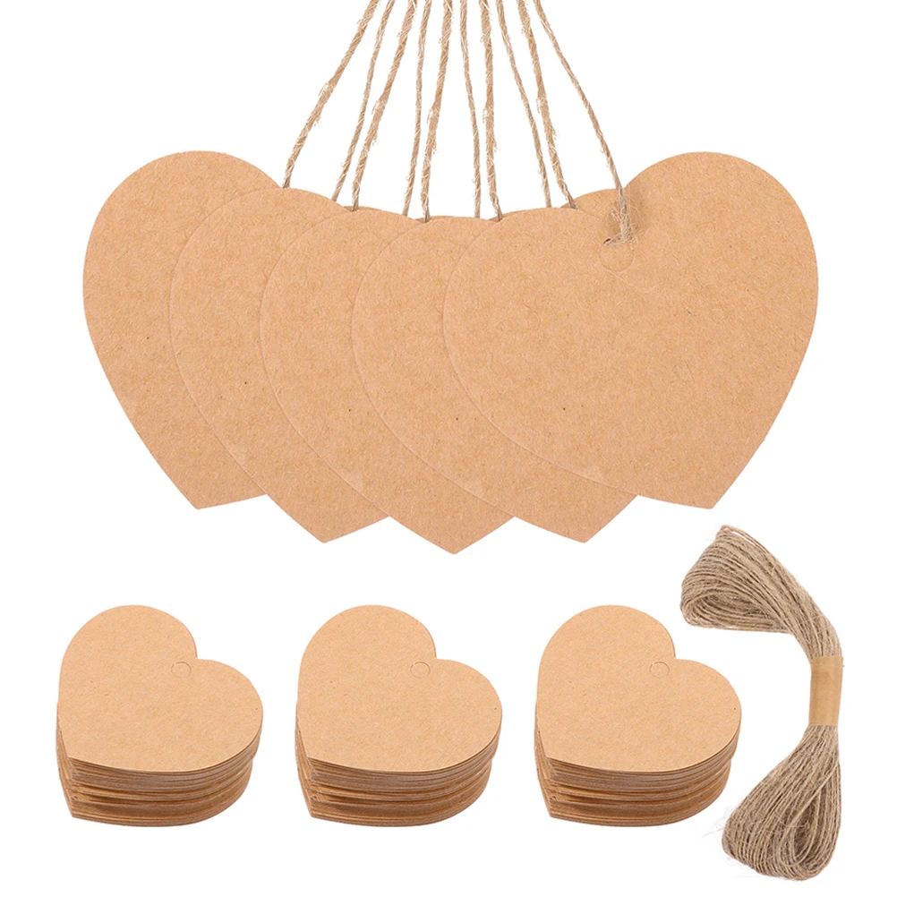 

500pcs Heart Shaped Kraft Paper With String Blank Hang Tags For Diy Crafts Wedding Party Favors Label Tags Office Paper Products