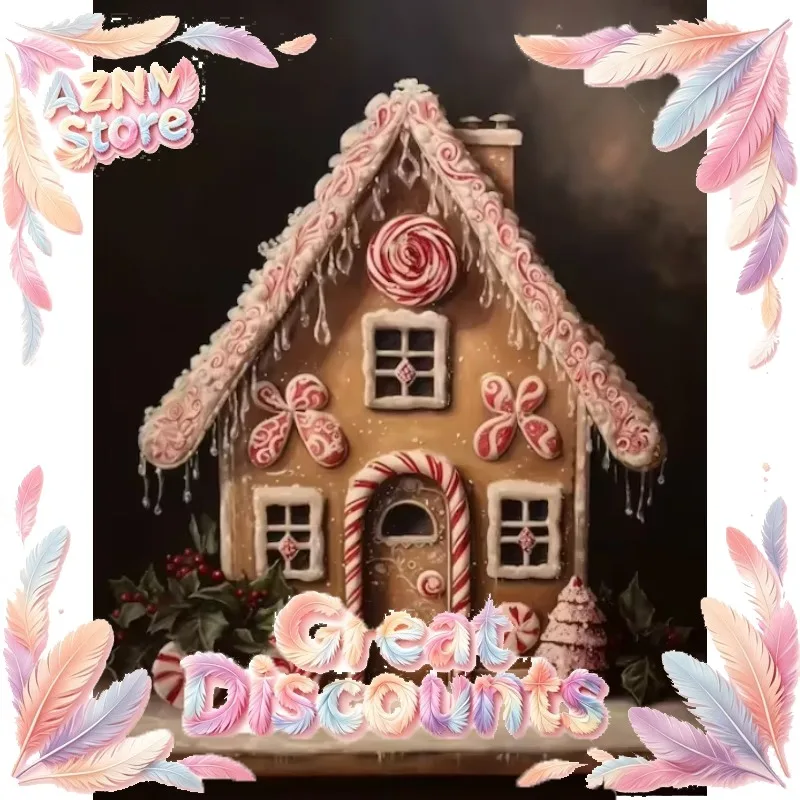Pink Santa Claus and Reindeer Canvas Print Skates Gingerbread Hut Christmas Wall Art Poster for Modern Living Room Home 2026