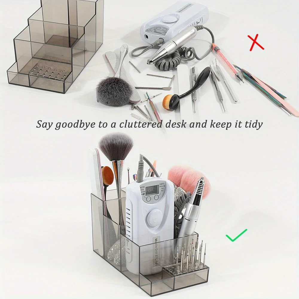 アップグレード版4層ネイルポリッシュマシンホルダー18穴アクリルネイルドリルビット収納ボックスプロ用マニキュアツール