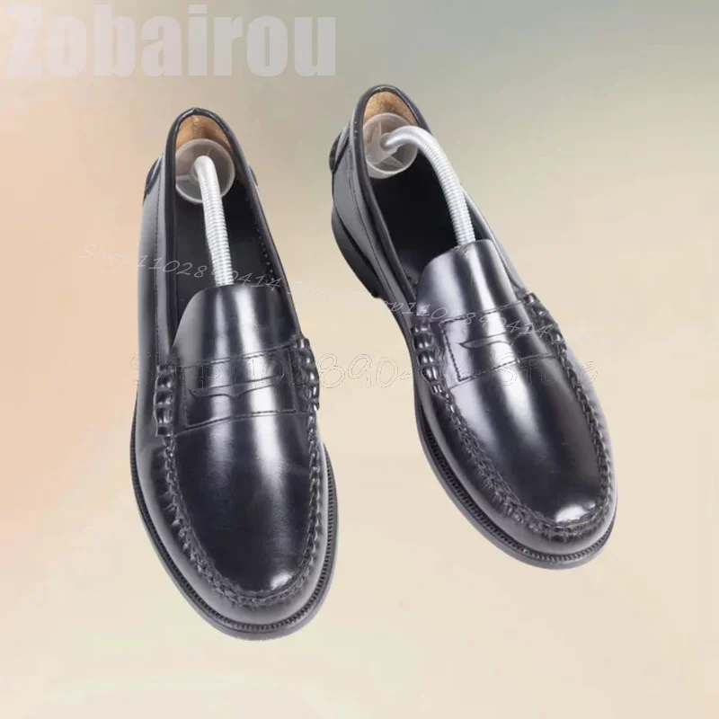 

Black Pleated Sewing Design Penny Loafers Fashion Slip On Men Shoes Luxury Handmade Party Feast Banquet Office Men Casual Shoes