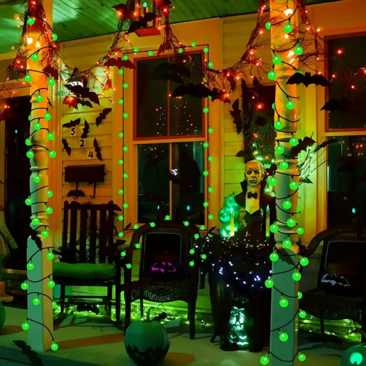 1 قطعة 12 متر 100 LED هالوين الأرجواني والبرتقالي كرة فقاعات سلسلة أضواء الشمسية مع 8 طرق للمنزل حديقة شرفة هالوين ديكور #6