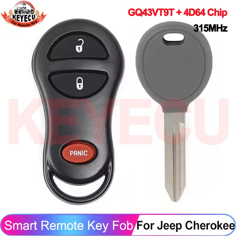 KEYECU 3 Buttons GQ43VT9T 4D64 Chip Transponder Remote Key 315MHz For Jeep 1999 2000 2001 Cherokee 2002 2003 2004 Grand Cherokee
