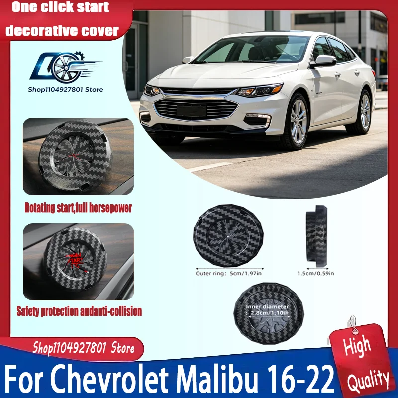 For Chevrolet Malibu 16-22, Carbon Fiber One-Button Start Decorative Ring Knob-Style Ignition Cover, Hidden Protective Trim.