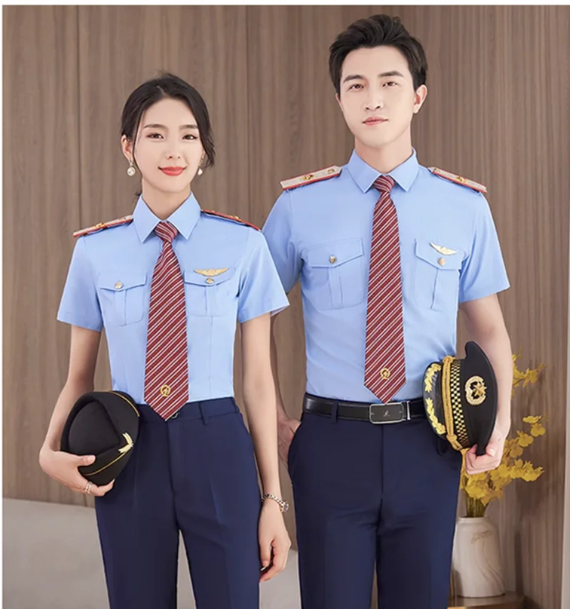 

Aviation Summer Short Sleeve Shirt Railway Uniform Unisex Band Academy Top