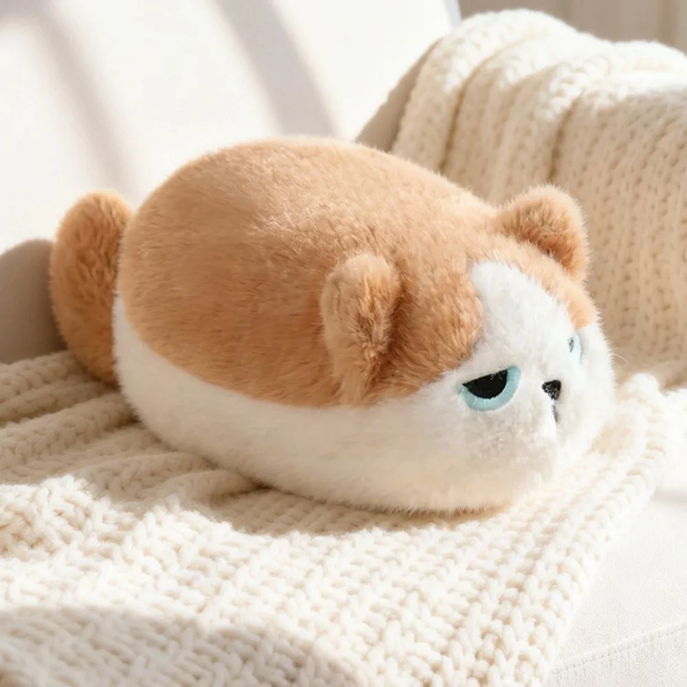 Super Cute Soft Cat Plush Doll Fluffy Oval Resting Kitten Plush Doll Chubby Kawaii Cat Stuffed Toy Birthday Gift