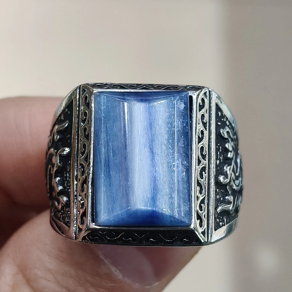 1pc100% natural Phantom crystal gem ring, Retro style adjustable copper-plated 925 silver ring for men, for parties and gifts