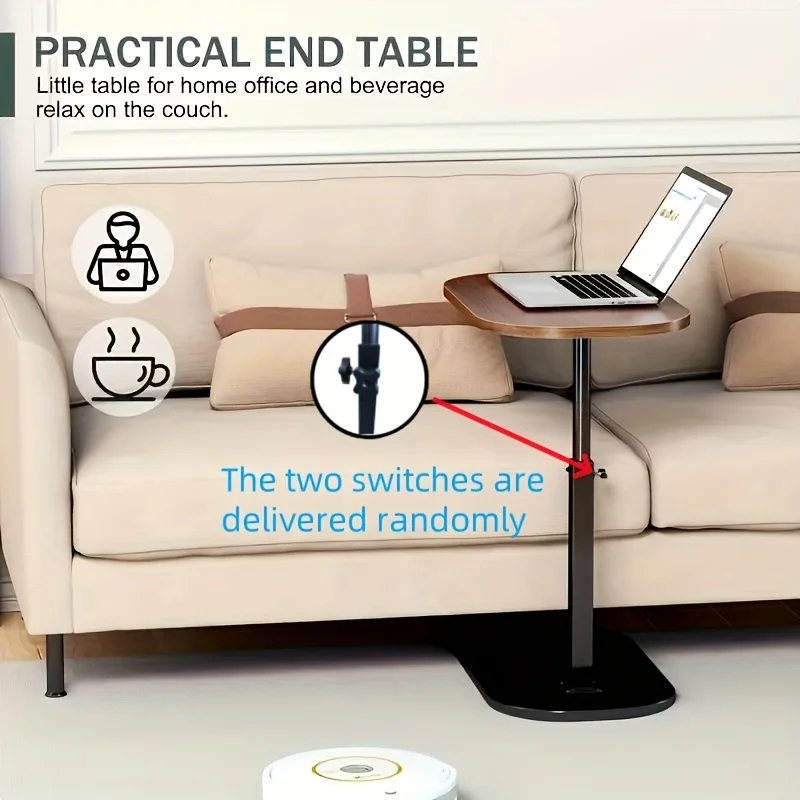 طاولة ارتفاع قابلة للتعديل - مع سطح خشبي، وطاولة جانبية للأريكة المحمولة، مناسبة للاستخدام في القهوة والمكتب والداخلي/الخارجي