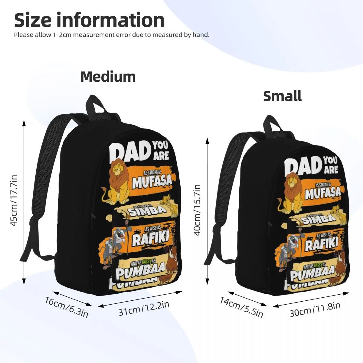 The Lion King Dad You Are Word Stack Backpack for Men Women Teenage Student Work Daypack Laptop Shoulder Bag Gift