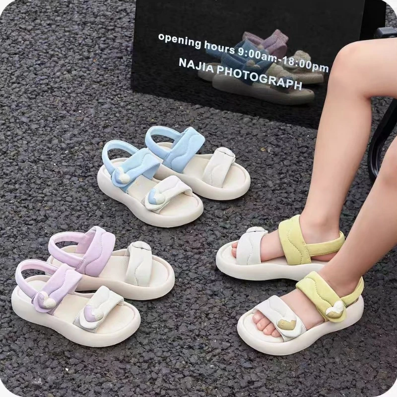 

Детские сандалии для девочек 3-18 лет, розовые, с открытым носком, повседневные, светло-голубые, для улицы, летние, новинка, модные сандалии, детская обувь
