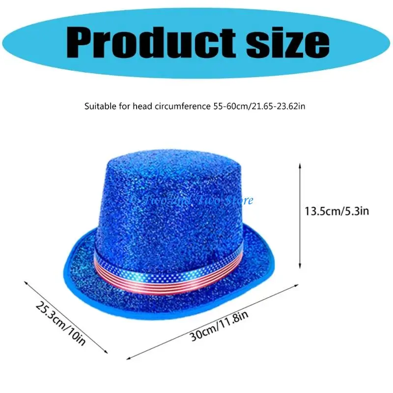 HX6F Shimmering Magicians Hat for Men Women with Satined Belt Music Festival Costume Props Jazzy Caps for Independence Day