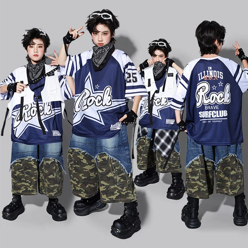 Hip Hop Clothes Boys Street Dance Performance Wear Camouflage Cropped Pants Children School Show Clothing Jazz Outfit AMY3748