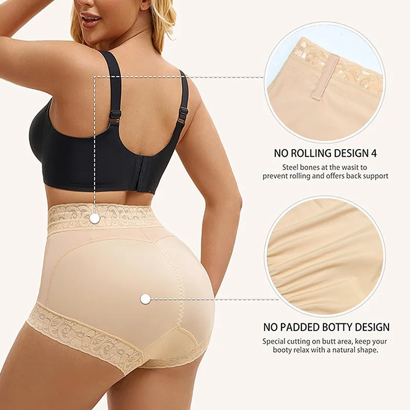 High-waisted, slimming, and hip-lifting panties for women; plus-size lace panties that shape the body and provide security