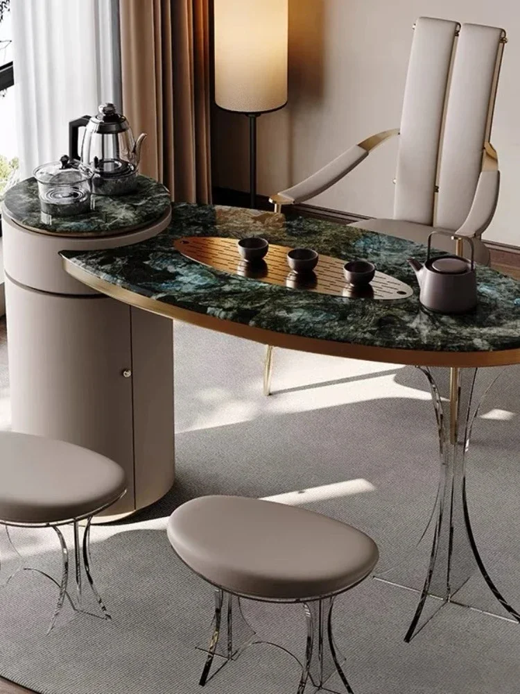 Natural luxury stone balcony small tea table Modern Italian light luxury imported rock slab Kung Fu tea table