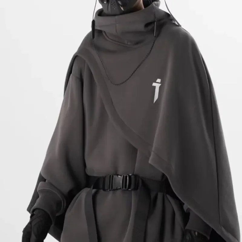 جديد اليابانية الصناعة الثقيلة عباءة البلوز وظيفية عالية طوق عباءة الرجال فضفاضة مقنعين وهمية قطعتين البلوز زوجين معطف