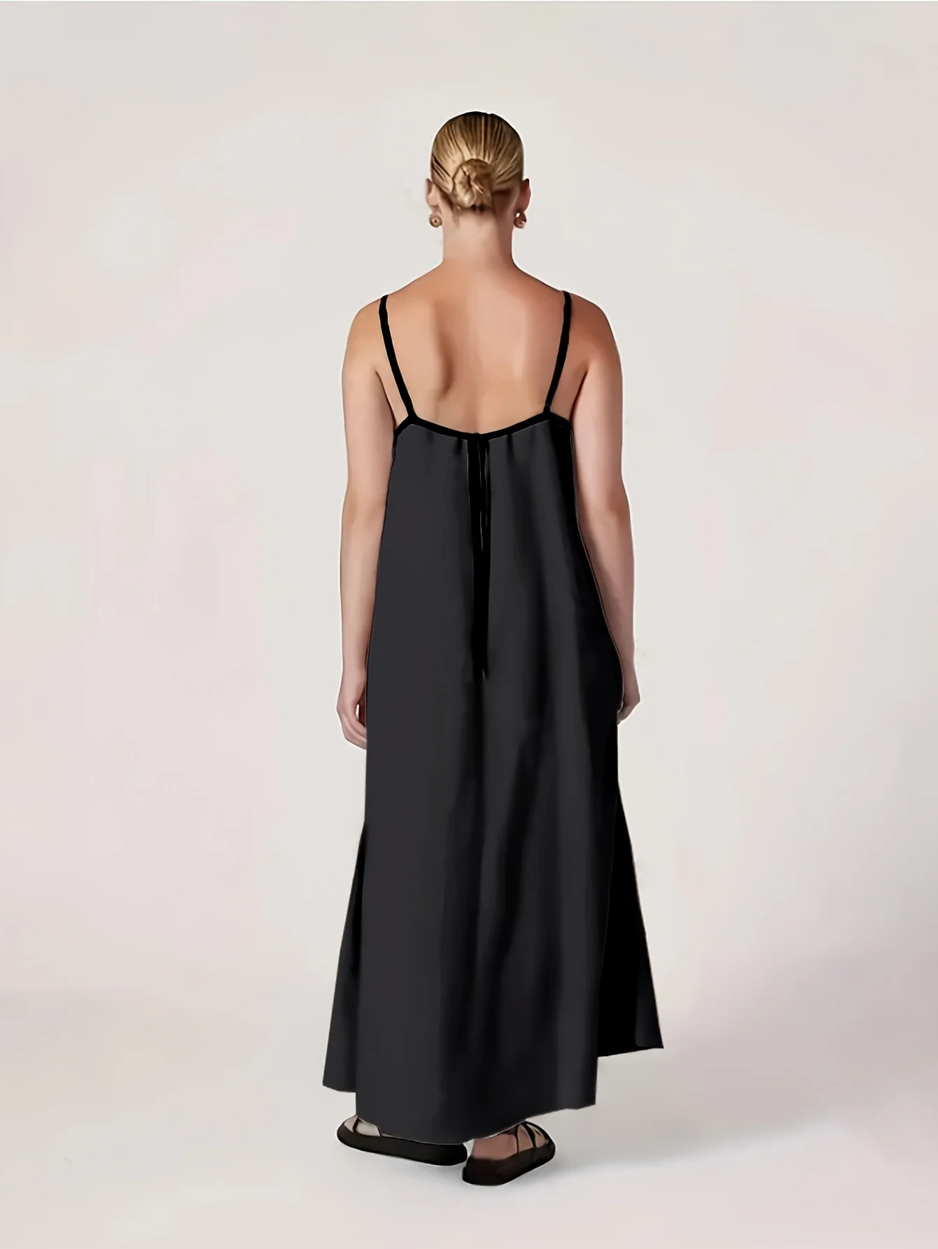 Women's Spring/Summer Solid Color Simple Loose A-line Spaghetti Strap Long Dress