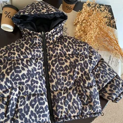 Clothes 2024 Winter Korean Children Boys and Girls Wearing Thickened Hand-stuffed Cotton-padded Clothes Both Sides Leopard Print