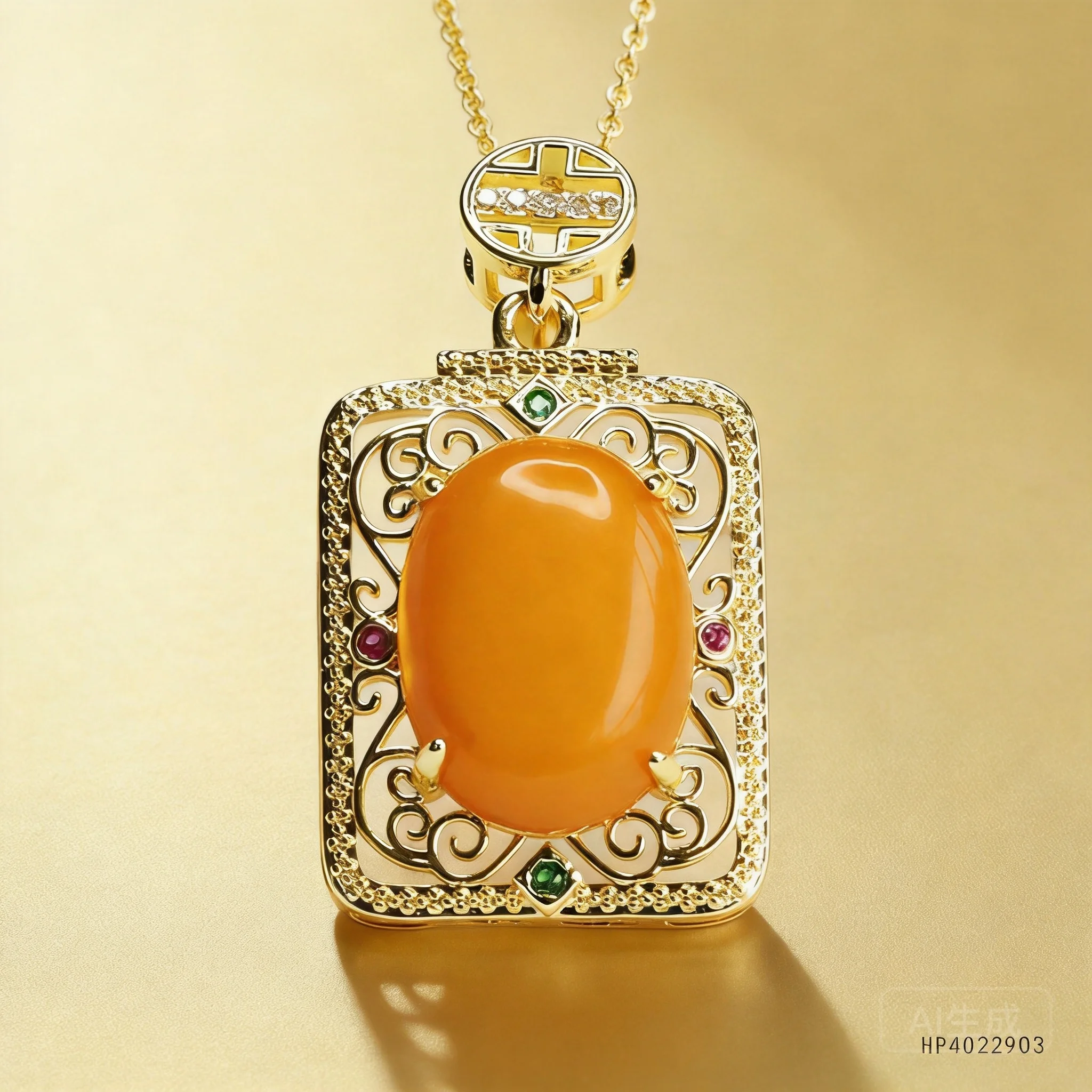 Chinese Style Lucky Blessing Natural Old Amber Pendant 13x18mm Cabochon Hollow Wushi Plate Gold Plated Inlaid Gem Wealth Good