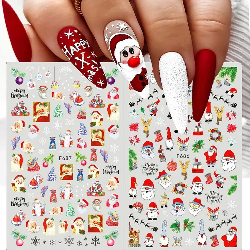 Christmas Nail Stickers Santa Claus Snowflake Elk Xmas Tree Manicure Nail Art Decals Cartoon Animal Nail Sticker Decorations