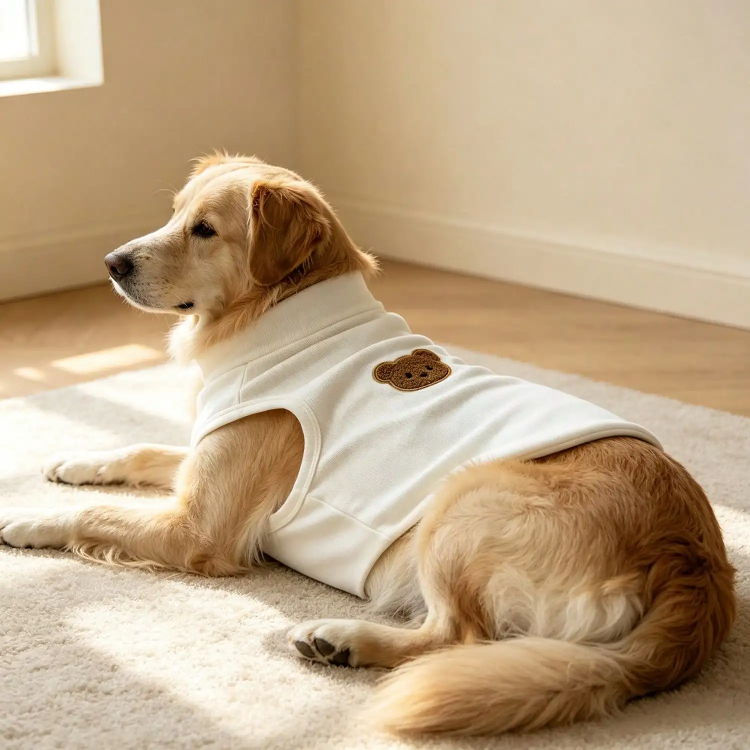Ärmelloses Rollkragen-Hundeweste für große Hunde, weiche Strickkleidung für Haustiere mit niedlichem Bären-Applikationsaufnäher, warmes Hausoutfit – Detail 19