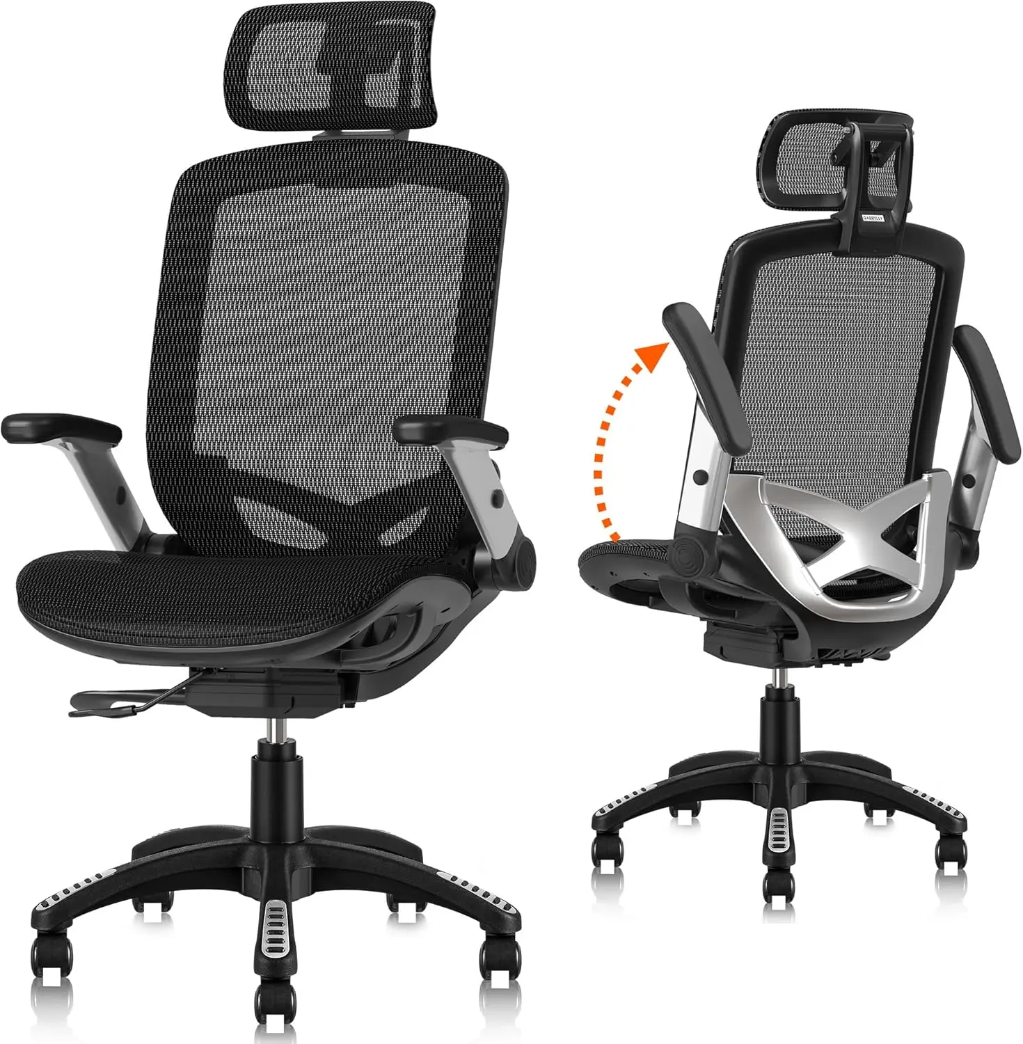 Ergonomic Office Mesh Chair, High-Back Desk Chair with Sliding Seat, Adjustable Flip-up Armrest & 2D Headrest