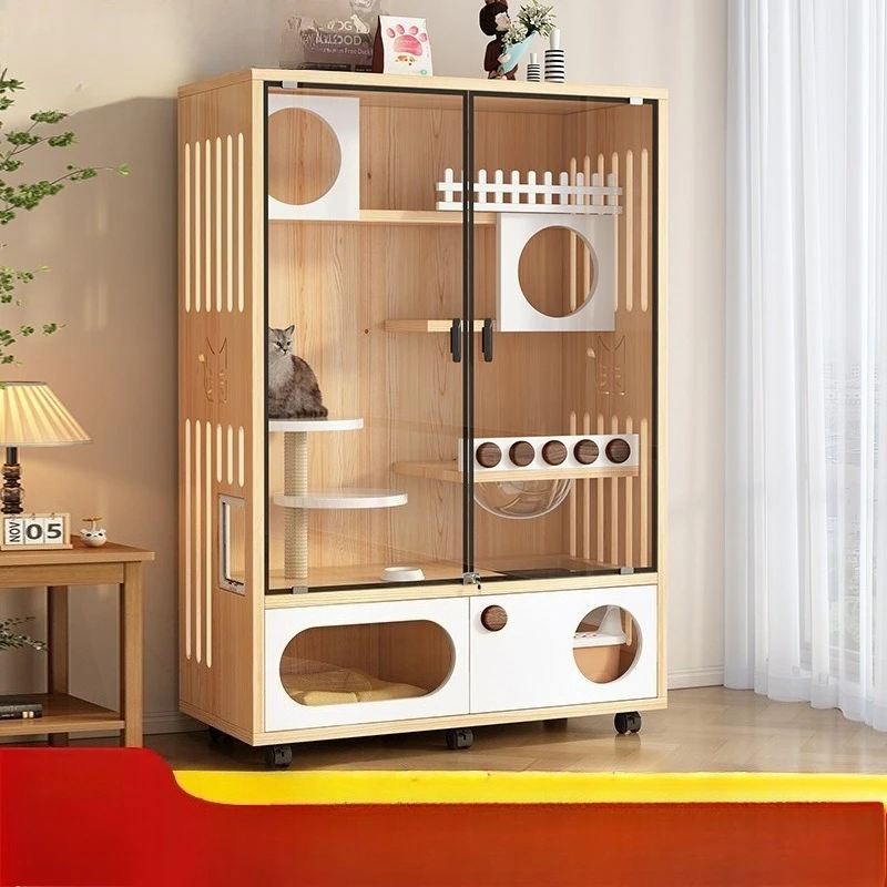 Cat cage household indoor cat cabinet free climbing frame integrated nest cat house solid wood