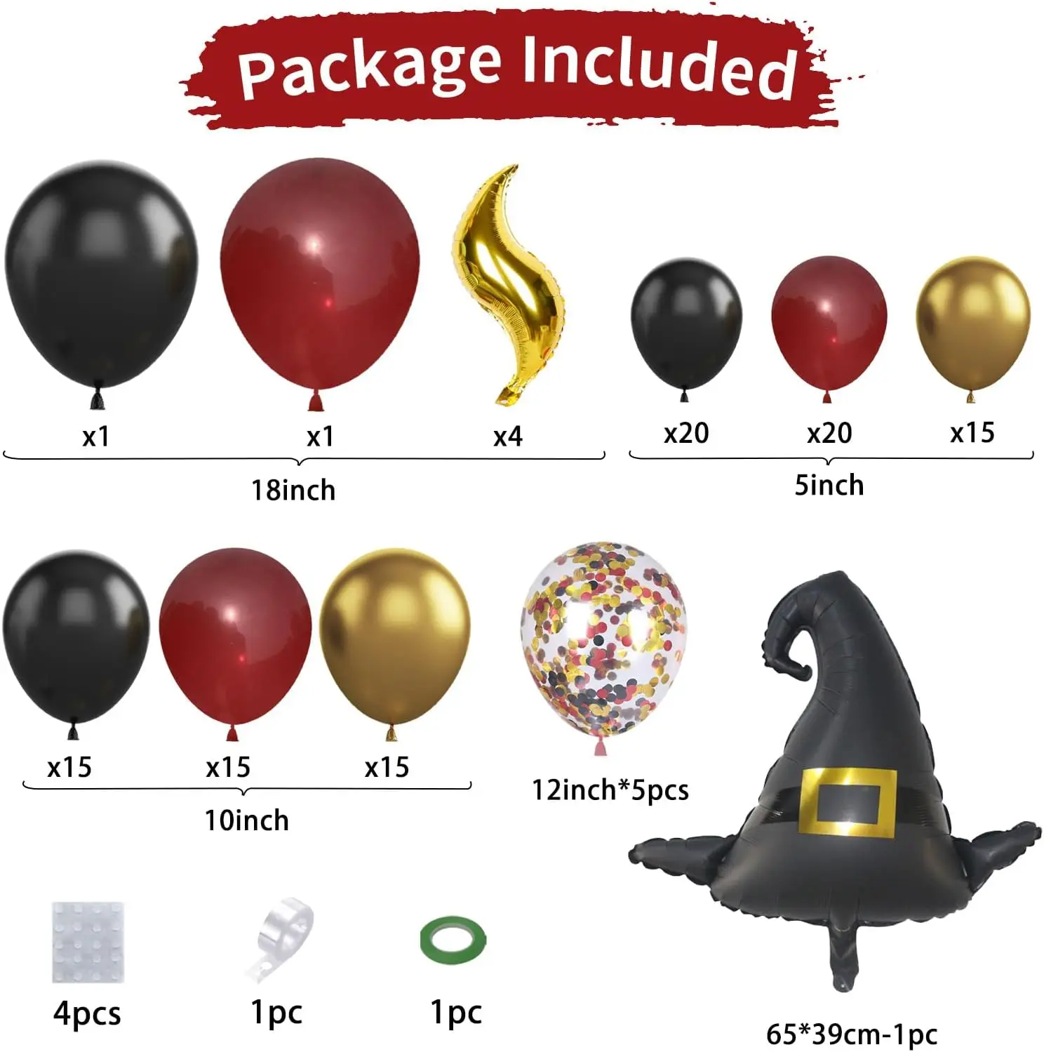 Magisches Zauberer-Schul-Ballon-Girlanden-Bogen-Set, Burgunderrot-Schwarz-Goldener Bogen mit Zaubererhut für Magische Zauberer-Themen-Geburtstagsdekoration – Detail 2