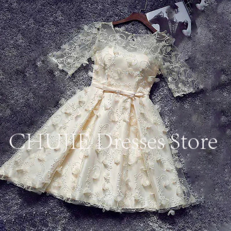 

Customized Short Sleeves Cocktail Dresses Appliques A Line Mini Graduation Dress Homecoming Dress For Juniors Wedding Prom Gowns