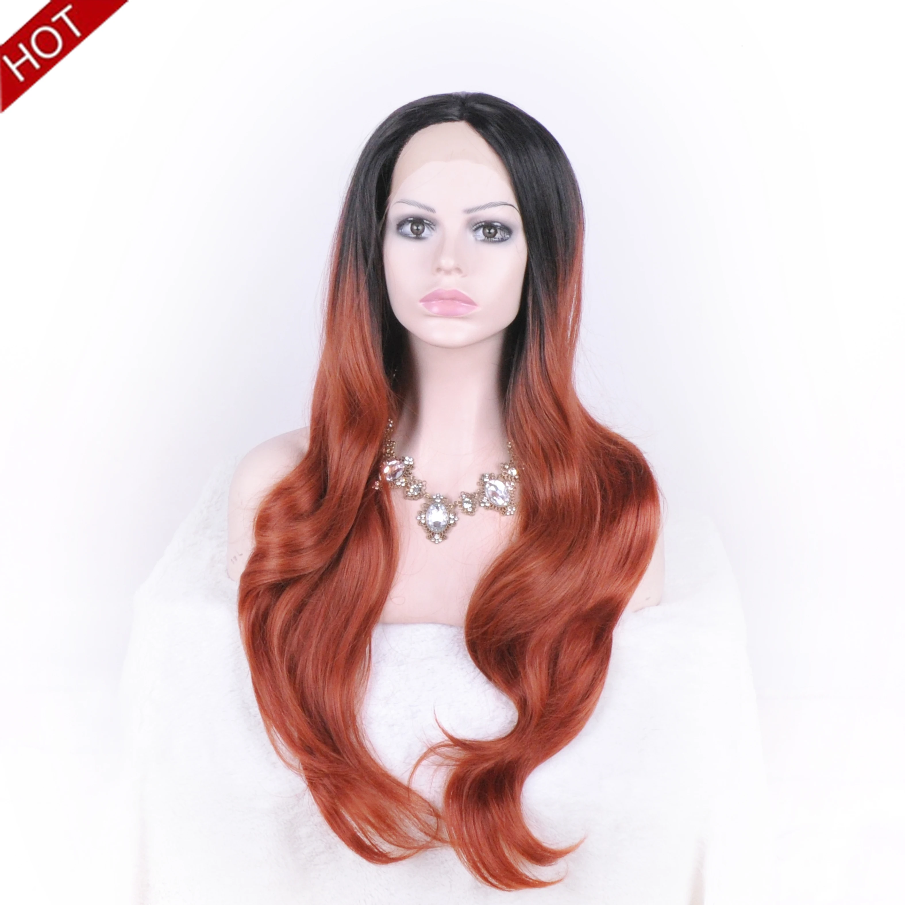 Ombre Reddish Brown Curly Synthetic Lace Front Wig for Drag Race