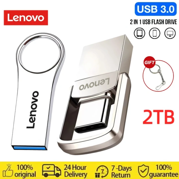 Lenovo-Thumb Drive de Armazenamento Externo, USB Flash Drive, Photo Memory Stick, Pen Drive para iPhone, iPad, Tablet, PC, Computador, 128GB, 2TB