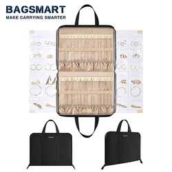 BAGSMART Hanging Travel Jewelry Organizer Zippered Foldable Carrying Case Ring Necklace Earring Studs Holder Jewelry Storage Bag