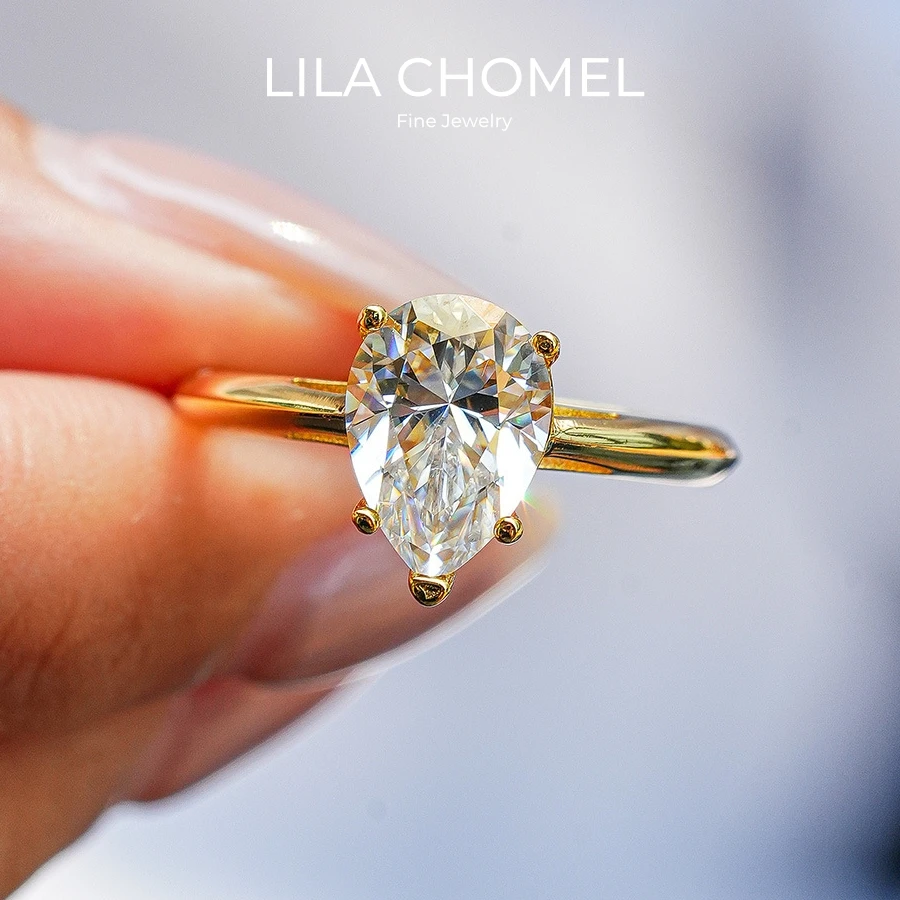 النساء المشاركة 18K الذهب الزفاف الفرقة 2CT الكمثرى مويسانيتي الماس زوجة عيد الحب خواتم فتاة صديق هدية عيد ميلاد مجوهرات #3