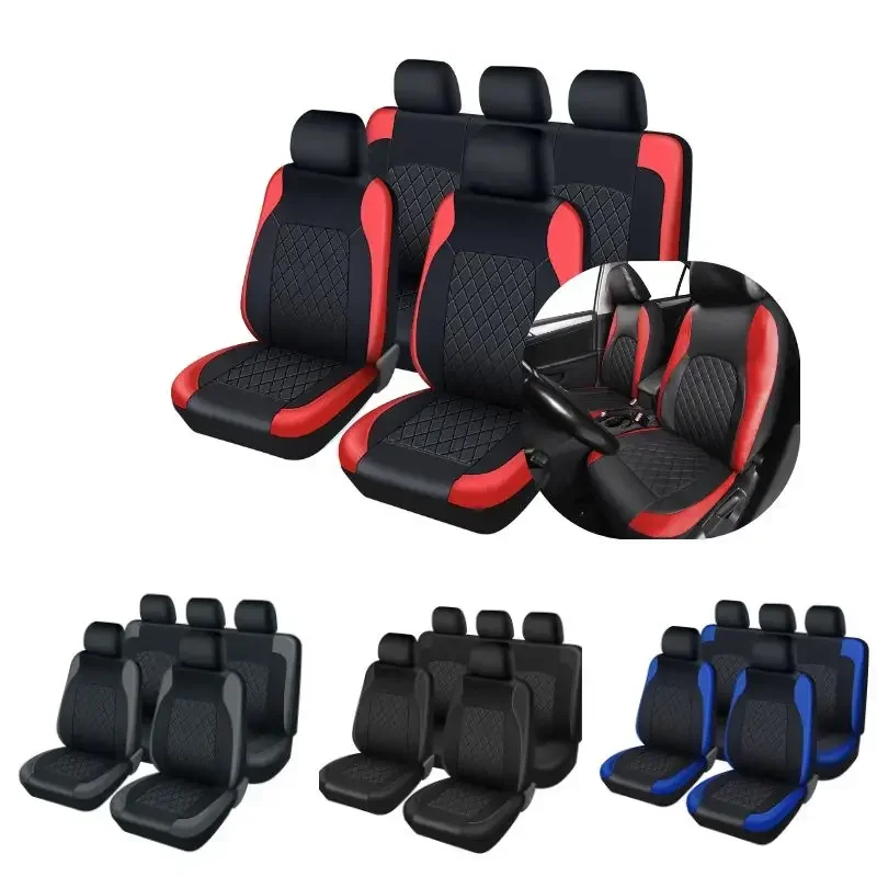 Universal Faux Leather Car Seat Covers Full Set – Includes Front Seats and Rear Bench, Fits Most SUVs and Trucks