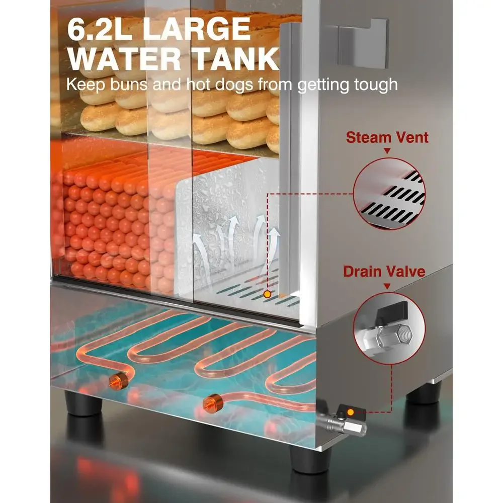 Porta scorrevole in vetro temperato per scaldapolini elettrico a 2 livelli per hot dog può contenere 175 hot dog 40 panini Temperatura regolabile