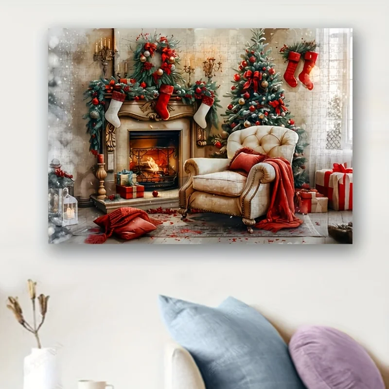Festive Christmas Jigsaw Puzzle Cozy Living Room Scene Xmas Tree Fireplace Holiday Gift for Family Adults Kids Home Decor Game - view 4