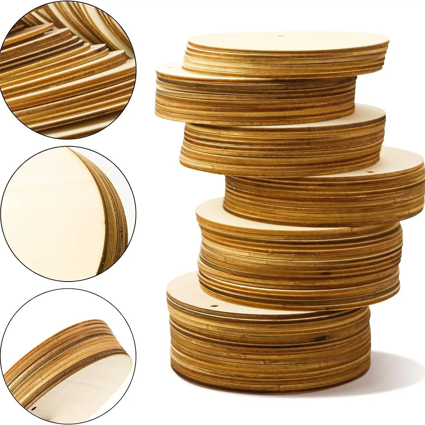 25mm~100mm Unfinished Wood Round Cutouts Slices Blank Circles Tags Pendants For DIY Xmas Crafts Christmas Birthday Party Deco