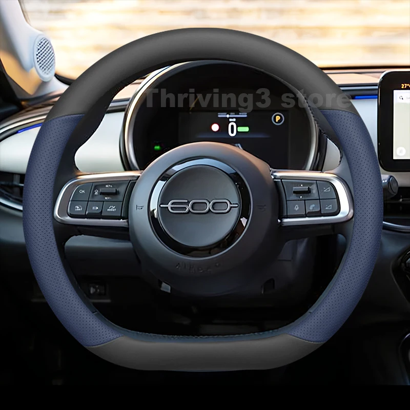 

Leather Car Steering Wheel Cover For new FIAT 600 Hybrid 600e Abarth 2024 2025 Non-slip Auto interior Fiat 600 2025 Accessories