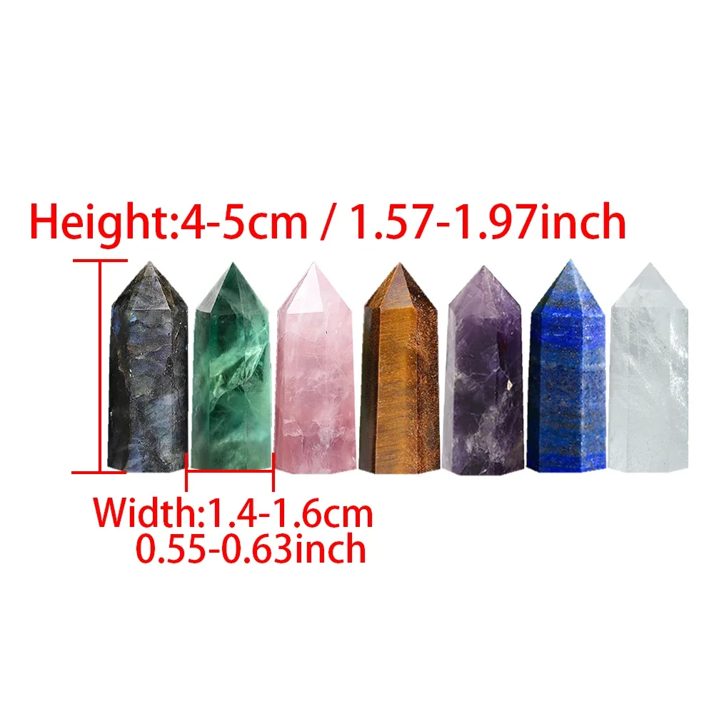 4-5cm Natural Stone and Crystals Point Wand 7pcs Set Reiki Healing Stone Quartz Amethyst Mineral Stones Crystal Craft Home Decor