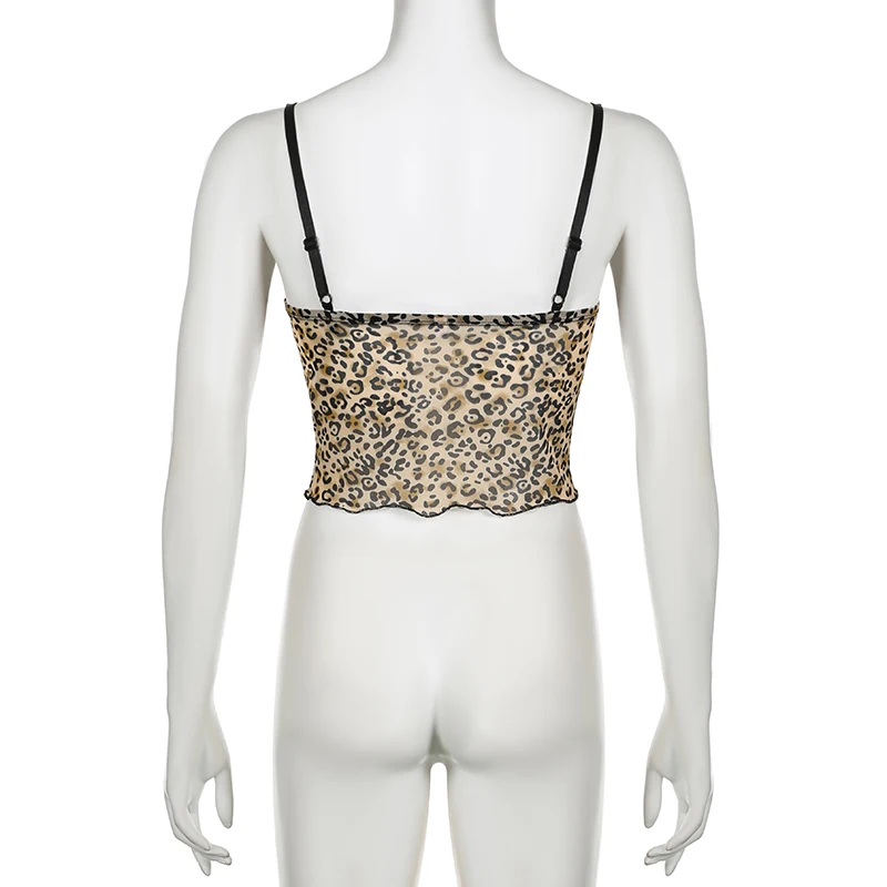 IAMHOTTY Vintage Leopard Print Crop Top Sexy Contrast Color Bow Lace Patchwork Camis Sexy Night Party Club Wear corsetto Grunge