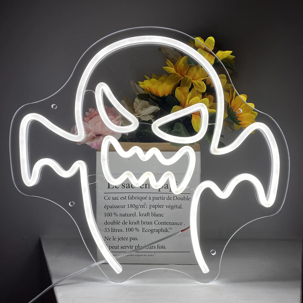 USB Powered Switch Halloween Ghost Skeleton Skull Light up Neon Led Sign for Wall Decor Halloween Party Supplies