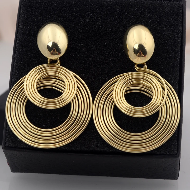 Vintage Metal Wire Coil Round Dangle Earrings for Women Statement Jewelry European Simple Double Layer Circle Drop Earrings Gift