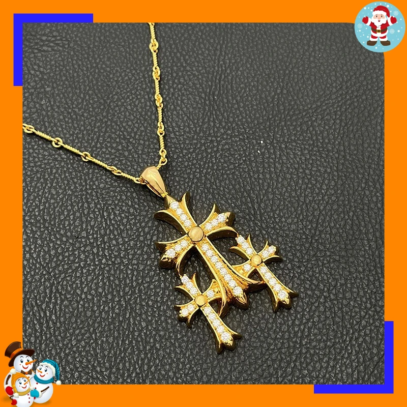 Premium Gold Full Diamond Thirty Cross Necklace Hip Hop Personality Pendant Classic Trendy Brand Jewelry