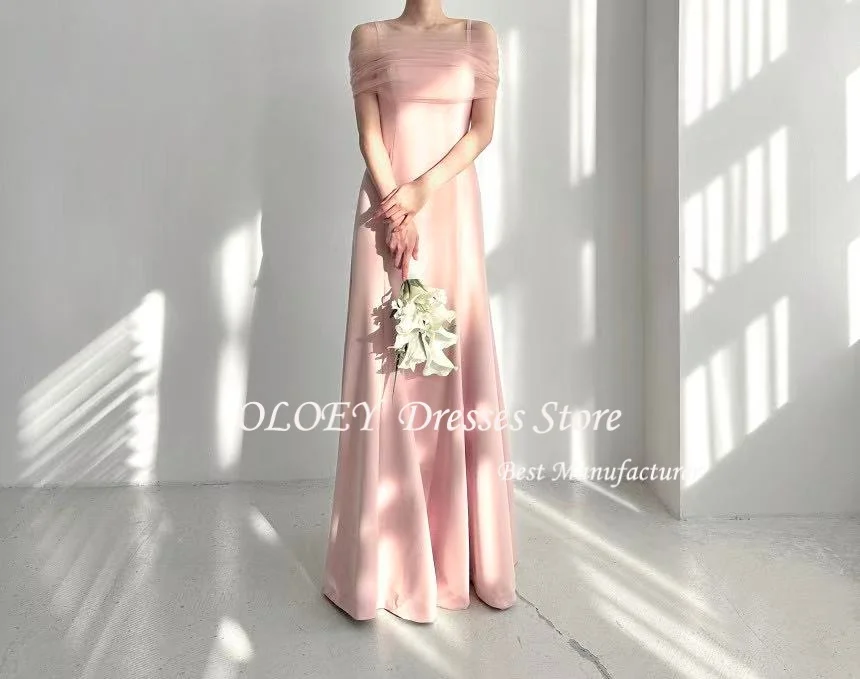 

OLOEY Customized Strapless Simple Pink A-line Jersey Evening Dress Sleeveless Draped Party Gown Backless Floor Length Prom Dress
