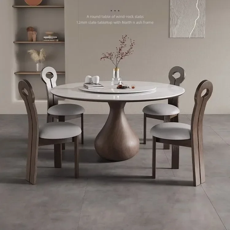 Small apartment family banquet minimalist modern double-layer round table and chair with turntable