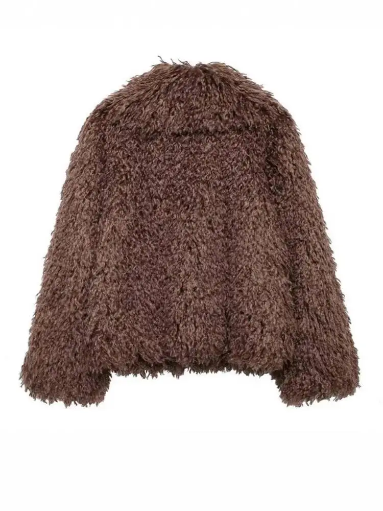 

Teddy Faux Fur Long Sleeves Coat Turn-down Collar 2025 New Winter Fashion Women Jacket Neck Full Sleeves