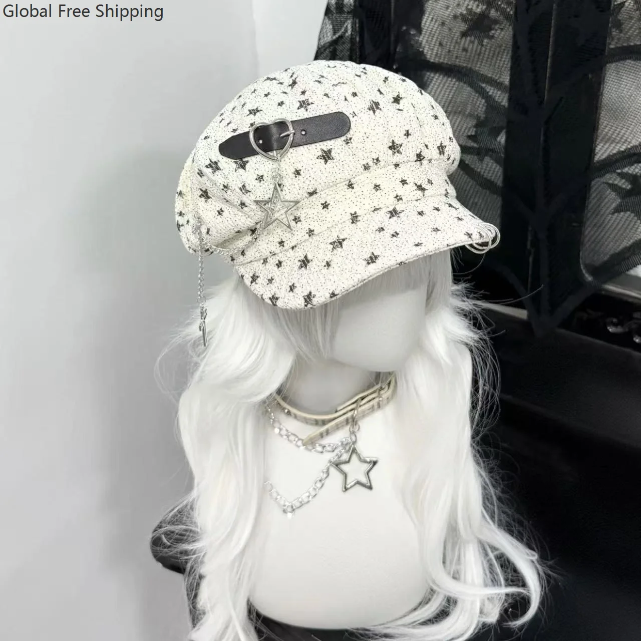 Czapka z daszkiem Dziewczęca Urocza Wzór w Kropki Gwiazdy Koreański Kapelusz Chmurka Cosplay Japońskie Akcesoria Y2k Kapelusz Damski Retro Kapelusz Malarski 2025