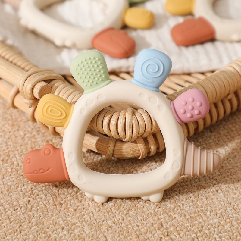 BPA-freier Baby-Dinosaurier-Beißring aus Silikon, sensorisches Spielzeug, leicht zu greifen, Babypflege, lebensmittelechtes Babyspielzeug, Geschenk für Neugeborene, Babyzubehör – Detail 16