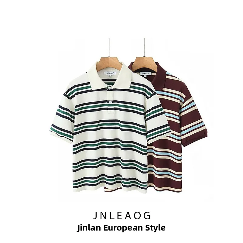 Csa  Fena de Design Retro com tras em Bloco de Cores, Manga Curta, Ajuste Solto, Fibra de Poliéster, Nova Coleç...