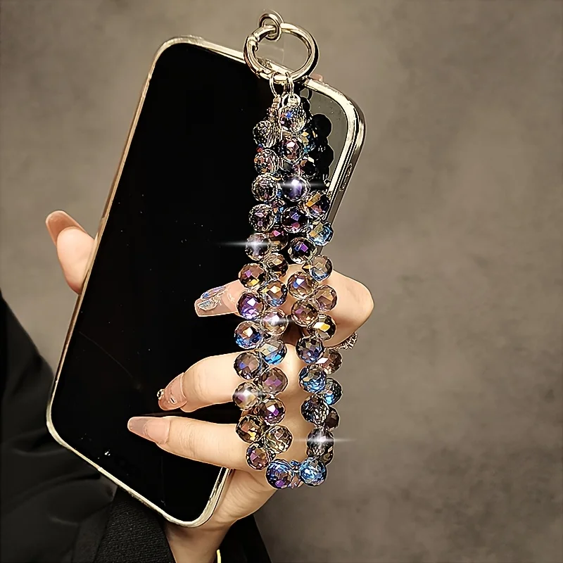 

4Pcs Short Wrist Crystal Phone Lanyard Handmade Water Drop Bead Pendant Elegant Metal Ring Bracelet Strap Portable Anti-drop Phone Hand Strap